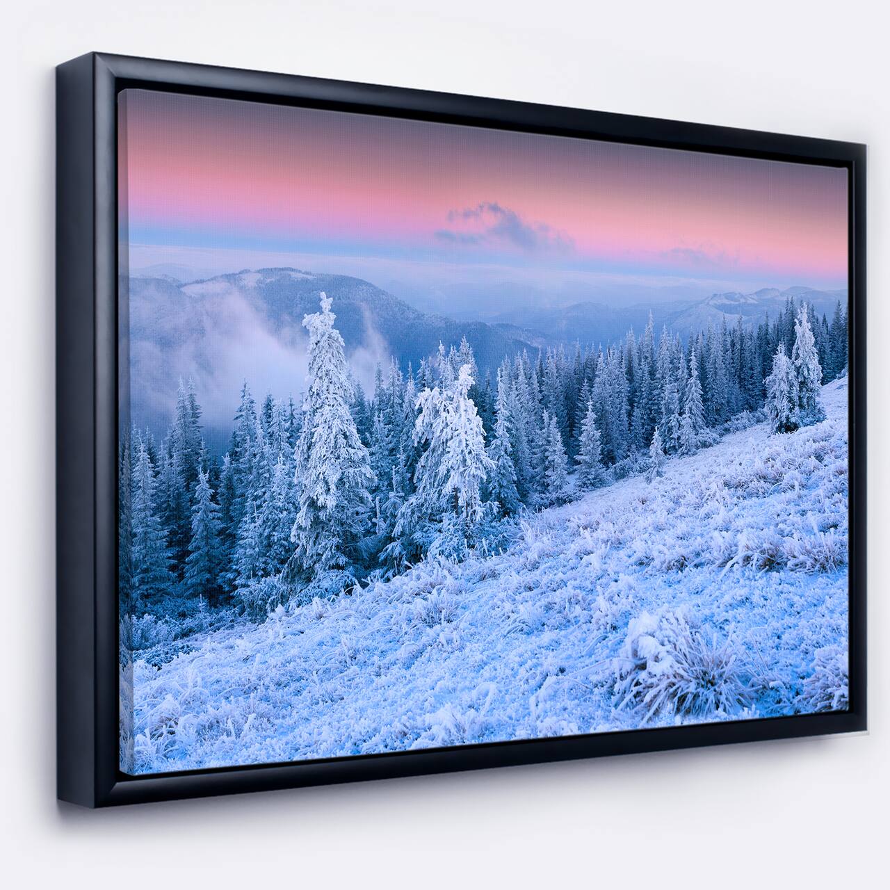 Designart - Winter Sunrise over Mountain - Landscape Photography Canvas Print in Black Frame